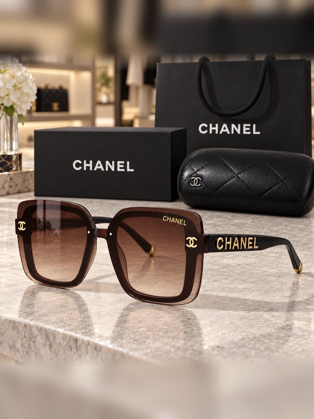Chanel Brown Tinted Square Shades - Picture 3 of 6